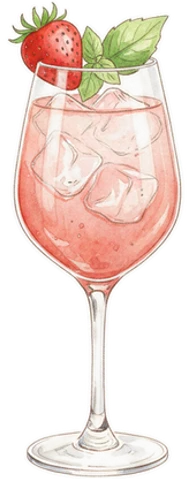 Illustration of the Strawberry & Basil Fizz mocktail