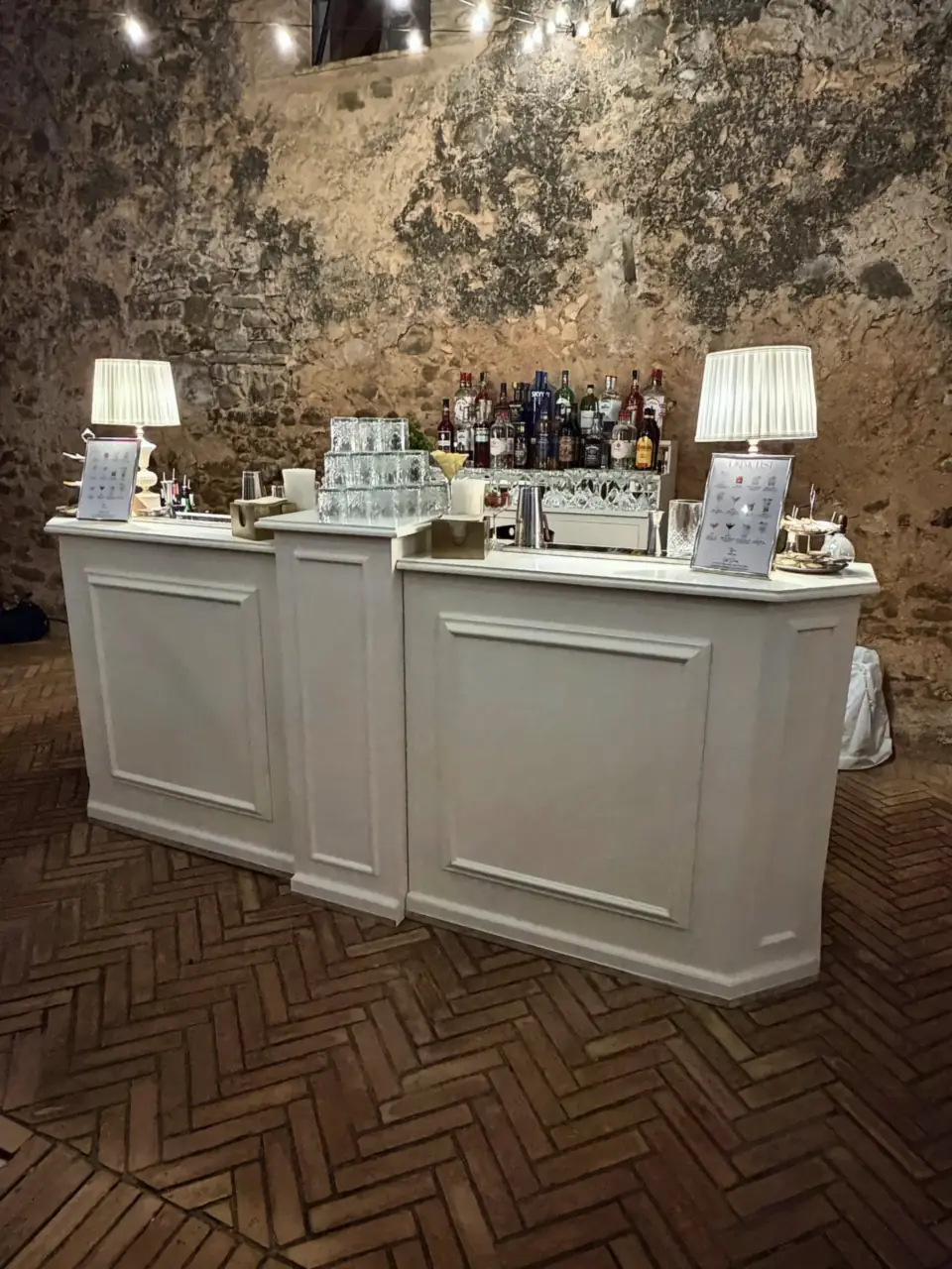 Evening bar set-up in the convent courtyard, Montalcino