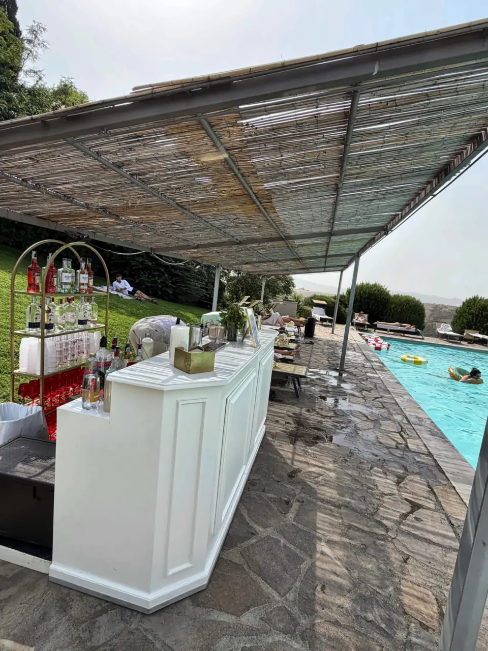 Poolside open bar at Borgo di Castelvecchio, Contignano
