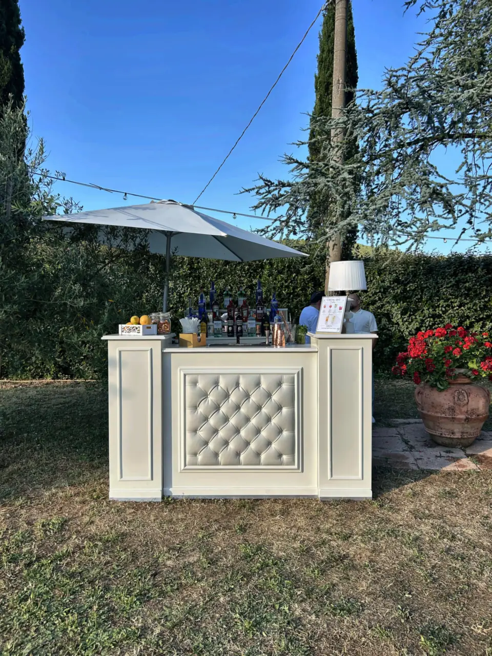 Padded bar in the garden of Cafaggio, San Miniato