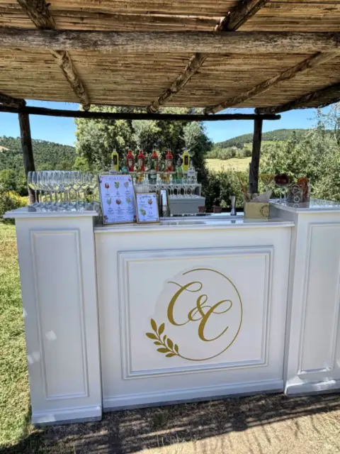 Monogrammed bar with Chianti hills, Villa di Rignana