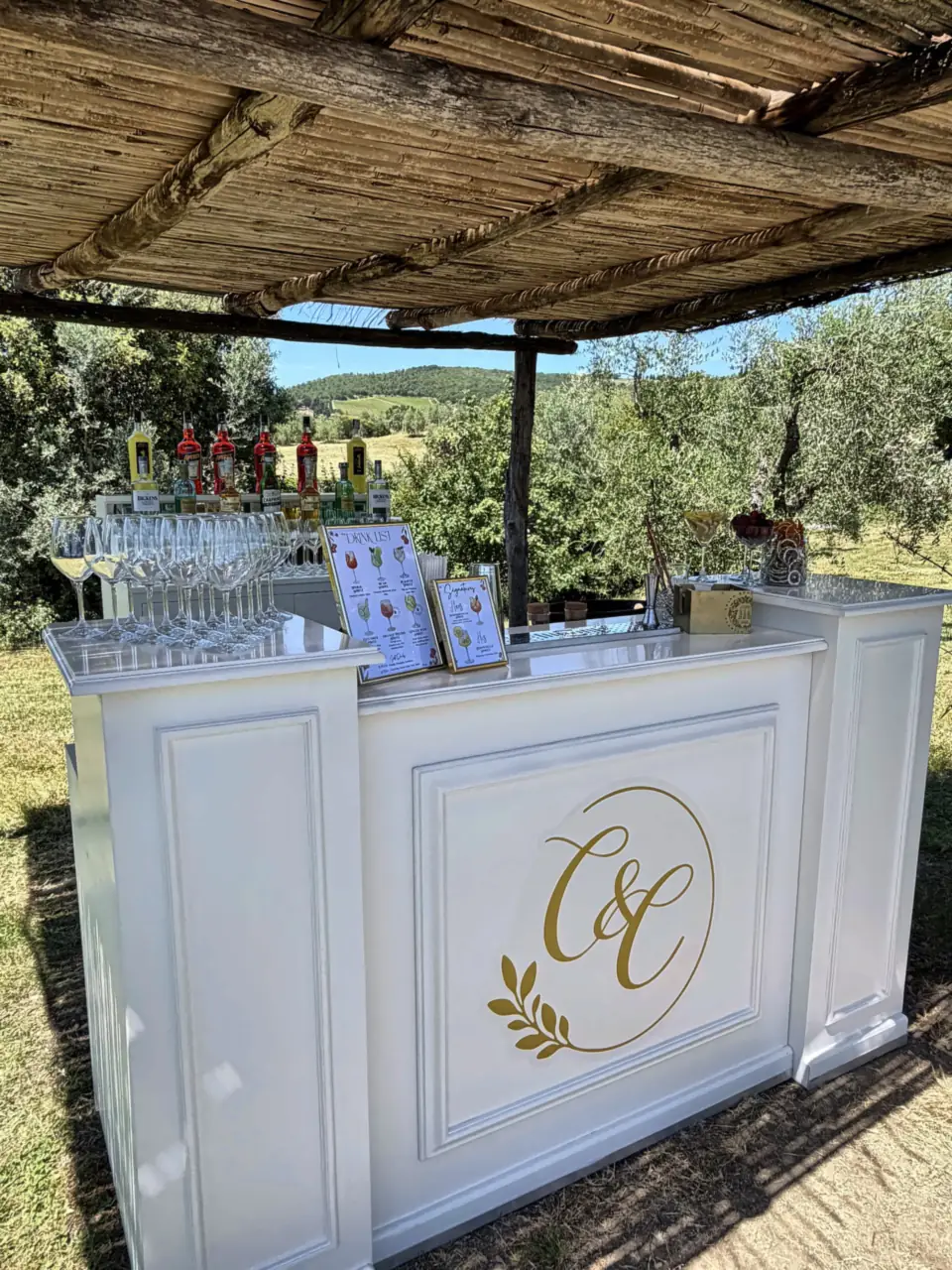 Open bar under the pergola at Villa di Rignana