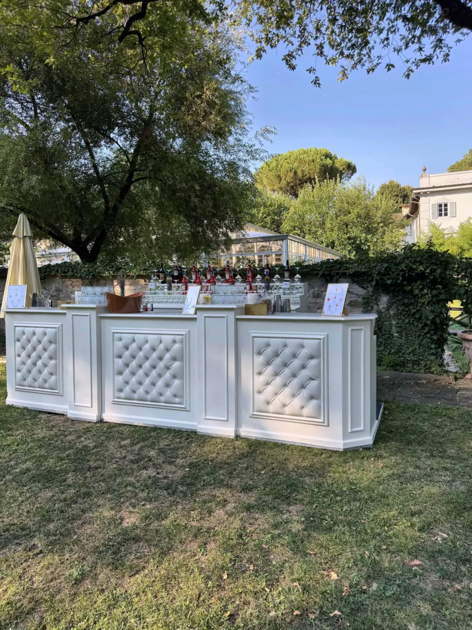 Open bar set-up in the garden of Villa Guicciardini, Prato